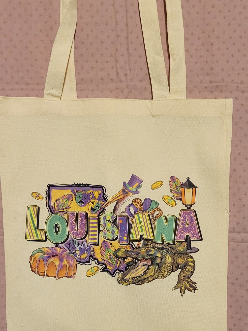 Louisiana Purple & Green Graphic Tote Bag